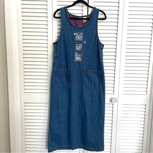 Vtg Bobbie Brooks 4/6 Snowman Denim Sleeveless Dress Jumper Cottagecore Grandma